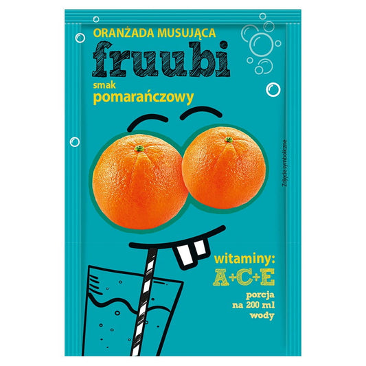 Delecta Fruubi Orange Saftbonbons in 23g Packung, orangefarbene Fruchtbonbons mit fruchtigem Geschmack, sichtbar in der Verpackung