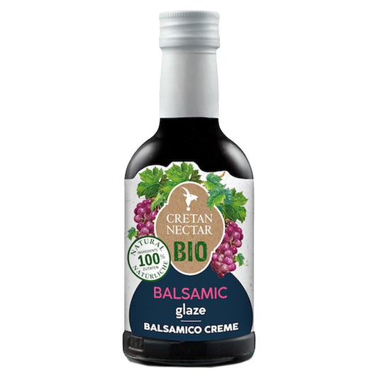 Bio-Balsamico-Creme Classic von Cretan Nektar in 250ml Flasche, dunkle, sirupartige Balsamico-Creme mit natürlichem Geschmack