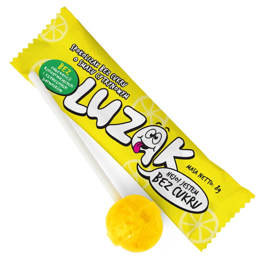 Zitronengeschmack Lutscher ohne Zucker, LUZAK, 8g, süßer Lutscher mit zitronigem Geschmack, frischer Snack ohne Zucker