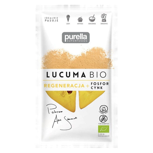 Bio Lucuma Pulver von PURELLA, 40 g, fein gemahlenes Superfood-Pulver in nachhaltiger Verpackung.