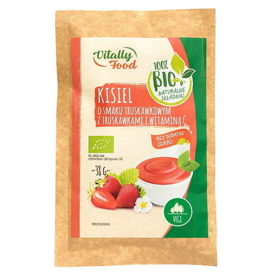 Kissel mit Erdbeergeschmack und frischen Erdbeeren, Vitamin C, ohne Zuckerzusatz, BIO, VITAL FOOD, 38g