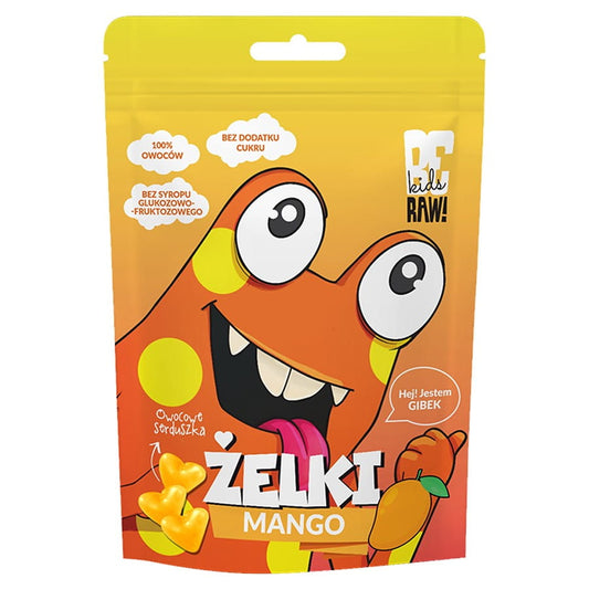 Bunte Mango Kids Gelees von BERAW in 35g Packung, bunt und fruchtig, ideal für Kinder, geleeartige Süßigkeit.