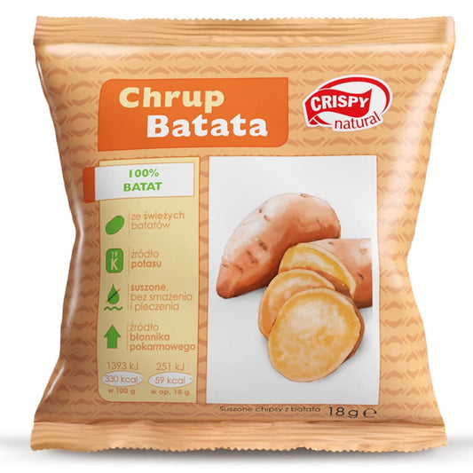 Knusprige, getrocknete Süßkartoffelscheiben von CRISPY NATURAL, naturbelassen, 18g, ideal für Snacks und gesunde Ernährung