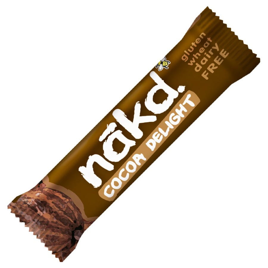 Rohkakaoriegel "COCOA pleasure" von NAKD, 35g, rohe Kakaostücke in einer Packung auf weißem Hintergrund