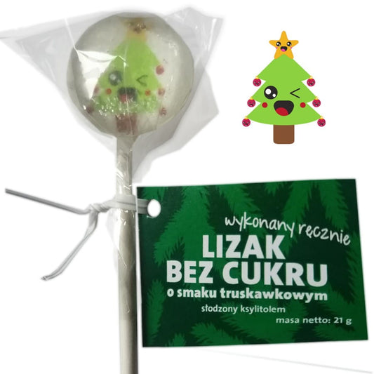 Handgemachter Erdbeer-Weihnachtsbaum-Lutscher von STEWIARNIA, ohne Zuckerzusatz, 21g, mit fruchtigem Erdbeer-Geschmack