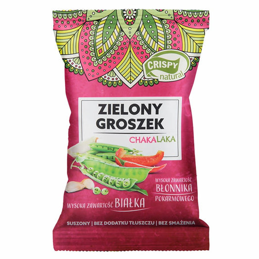 Getrocknete Erbsenchips von CRISPY NATURAL, knusprige Chakalaka-Snacks in 25g Verpackung