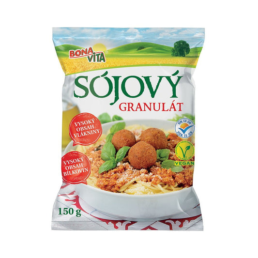 Sojagranulat 150 g von BONA VITA, fein gemahlenes Sojaprodukt, ideal für pflanzliche Gerichte und vegane Rezepte.