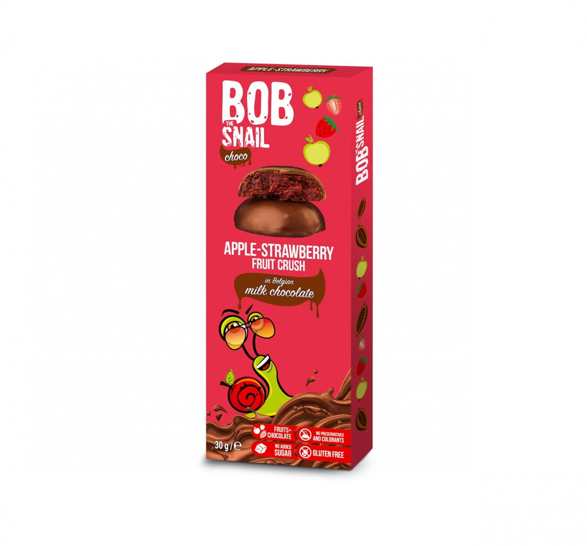 Apfel-Erdbeer-Snack in Milchschokolade 30 g BOB SNAIL