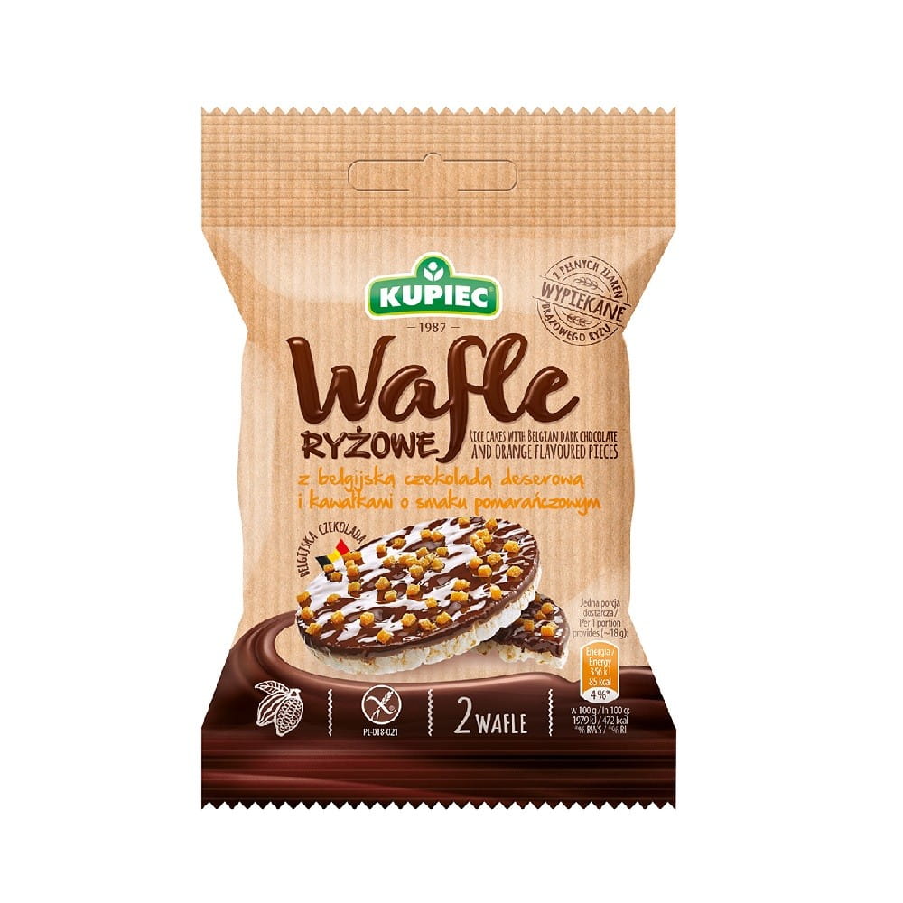 Reiskuchen von KUPIEC mit Dessertschokolade und Orangenstückchen, 36 g, frisch und köstlich.