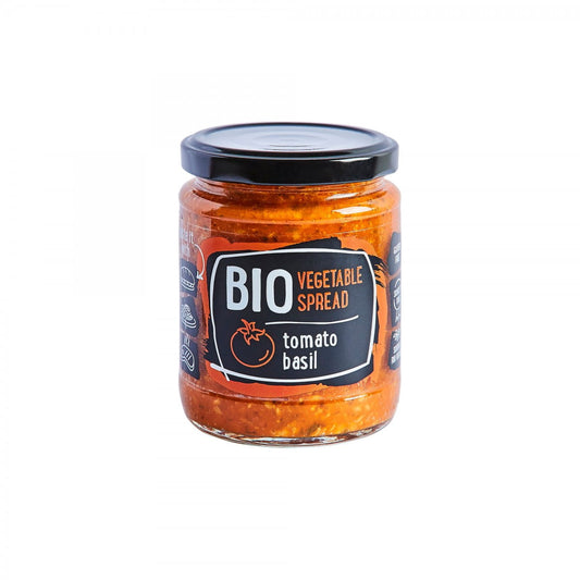 Bio Gemüsepaste mit Tomate und Basilikum von LAT EKO FOOD, 235 g, in Glasverpackung, frische Zutaten, vegan und nachhaltig.