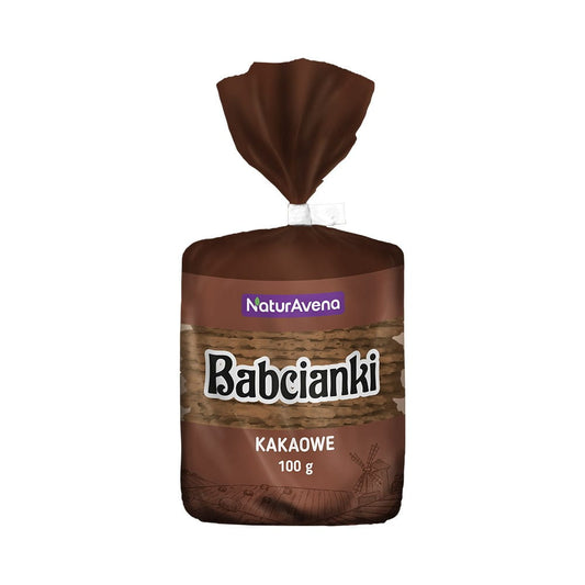 Knusprige Waffeln ohne Fett und Farbstoffe, mit Kakao, NATURAVENA, 100 g, auf weißem Hintergrund.