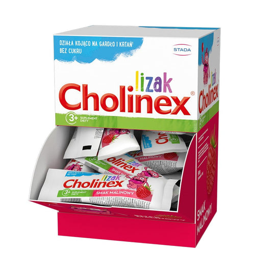 Zuckerfreier Cholinex Lutscher für Kinder ab 3 Jahren, von STADA, mit fruchtigem Geschmack, sichtbar in der Verpackung.