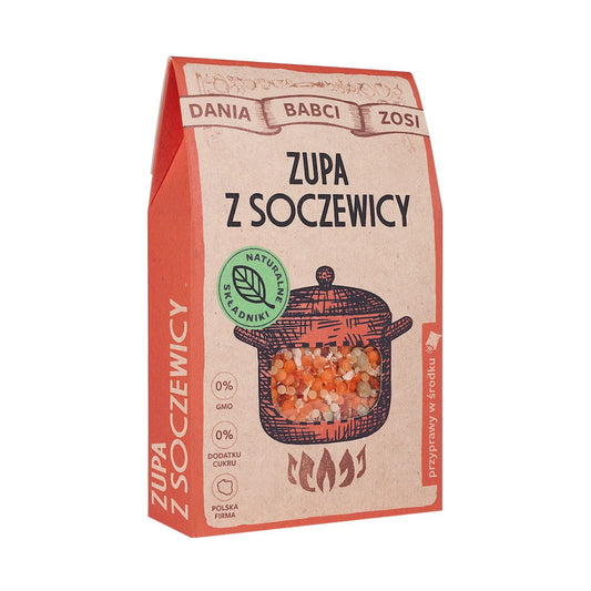 Linsensuppe in Dose, 110g, von SYS, mit frischer Linsengeschmack und cremiger Konsistenz, auf einem Teller serviert.