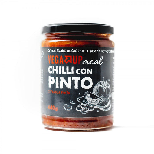 Dosen mit Kichererbsen und Bohnen in Tomatensauce, VEGA UP, 440 g, zeigt die geöffneten Dosen mit Inhalt auf weißem Hintergrund.