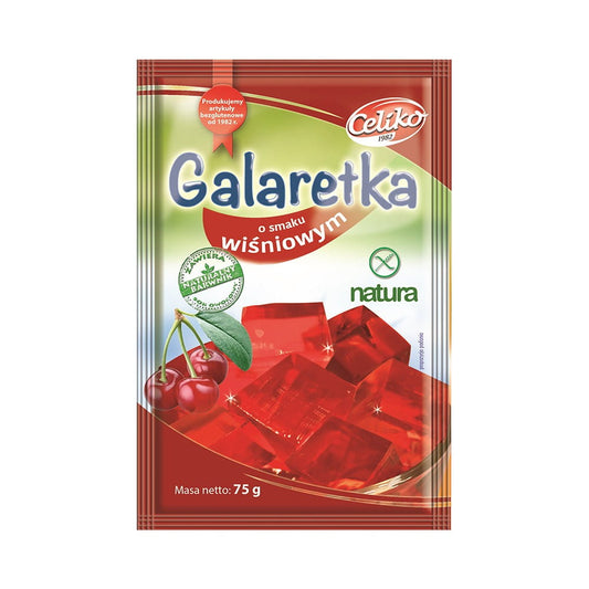 Glas mit glutenfreiem Kirschgelee von CELIKO, 75 g, fruchtiges Kirschgeschmack in transparentem Glas