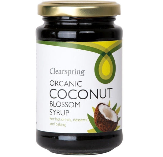 BIO Kokossirup von CLEARSPRING in einer transparenten Flasche, ideal zum Süßen von Speisen und Getränken, 300 g.