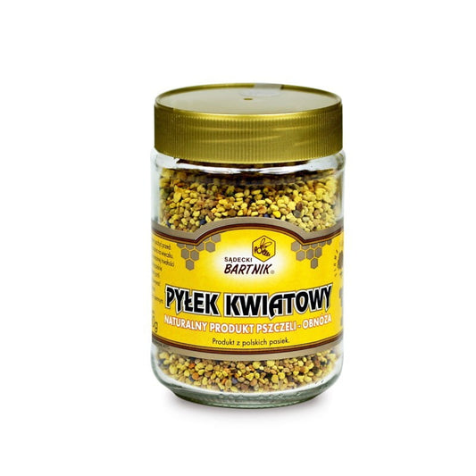 Blütenpollen in 200g Verpackung von BARTNIK SĄDECKI, Nahaufnahme der blühenden Pollen in einer Schale