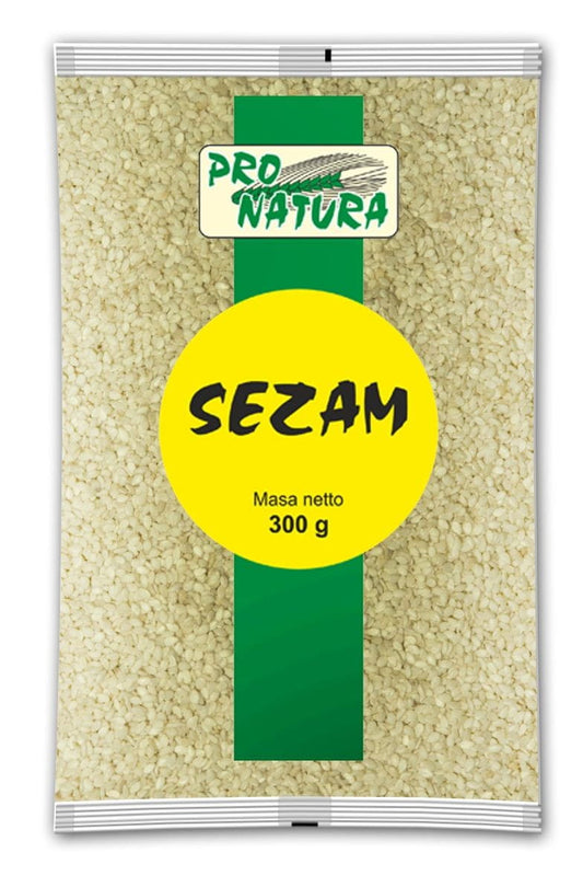 Geschälter Sesam von PRO NATURA, 300g, nährstoffreicher, hellbrauner Sesam in einer transparenten Verpackung