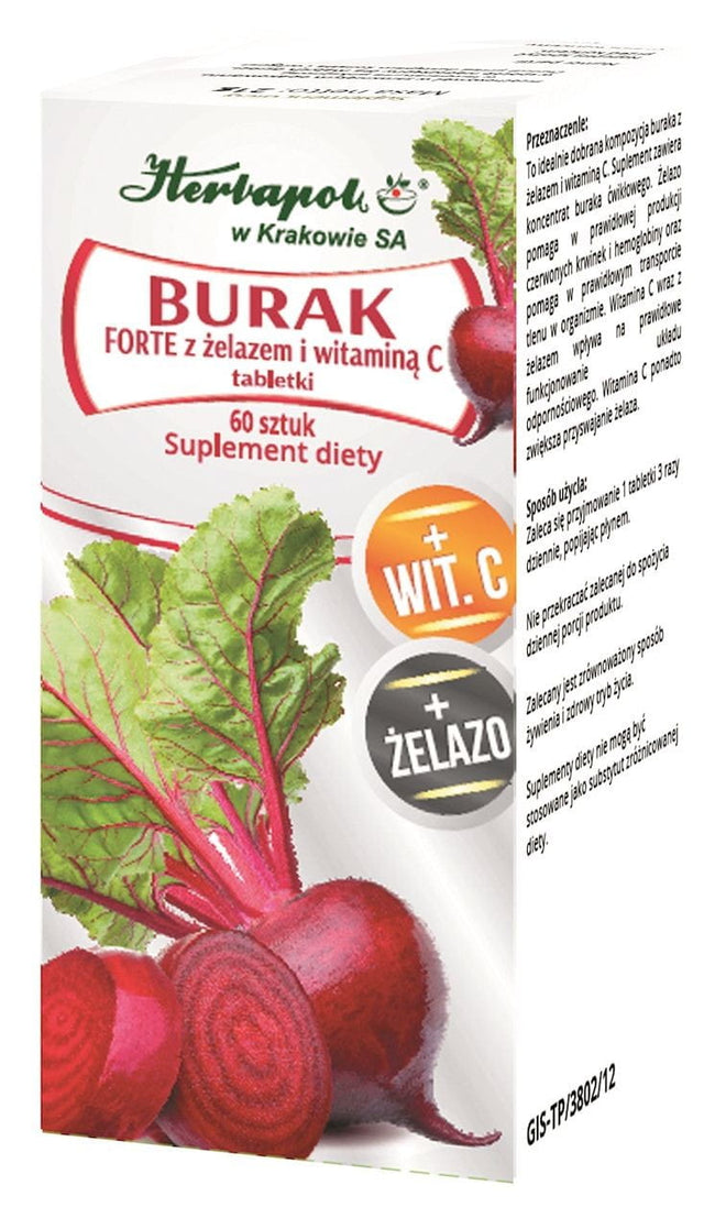 FORTE Rote Bete mit Eisen und Vitamin C 60 Tab. HERBAPOL Hover Image