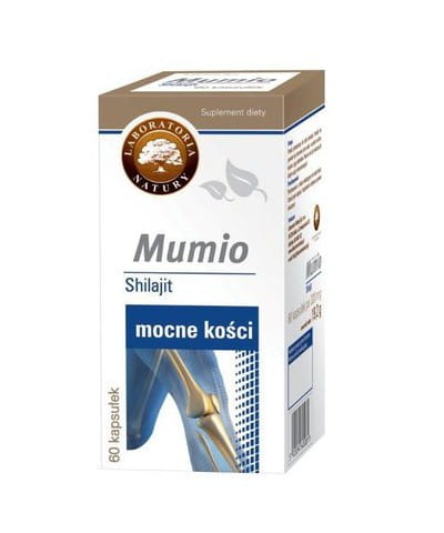 Mumio-Kapseln, 60 Stück, von LABORATORIA NATURY, in einer Packung, sichtbare Kapseln auf der Verpackung
