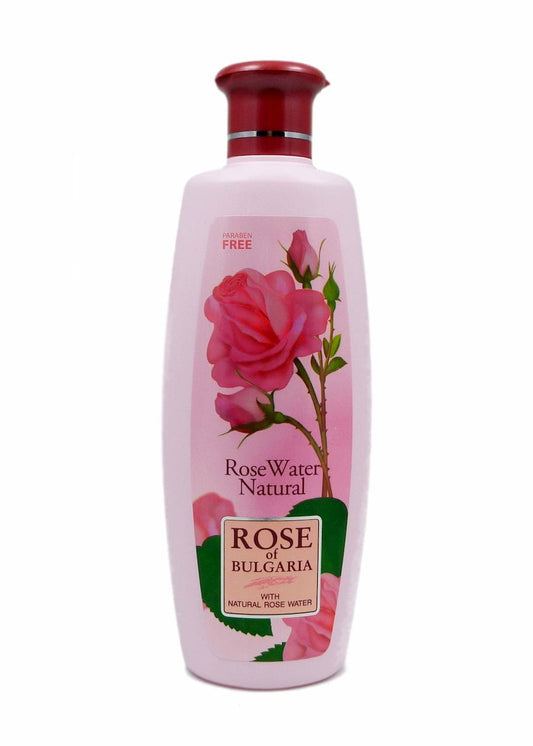 Biofresh Rosenwasser 330ml in einer transparenten Flasche, natürlicher Rosenblütenduft, für Hautpflege und Erfrischung.