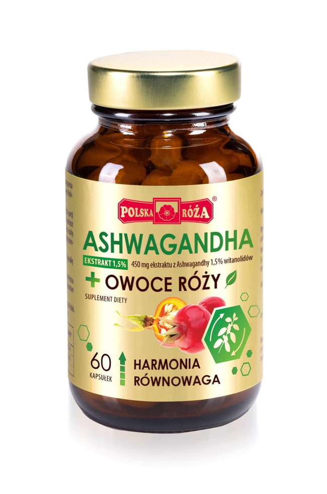 Ashwagandha + Rosenfrucht 60 Kapseln POLNISCHE ROSE Hover Image