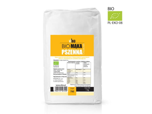 Bio-Weizenmehl 750 von VIBIO in 1000g Packung, feines Mehl für Backwaren und Teige, sichtbares Mehl im Bild