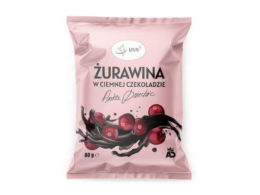 Zartbitterschokolade mit Cranberrys von VIVIO, 80g, elegante Schokolade mit getrockneten Cranberries, ansprechend verpackt.