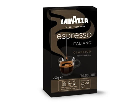 Gemahlener Caffe Espresso Italiano von LAVAZZA in 250g Packung, feines Kaffeepulver für Espressozubereitung
