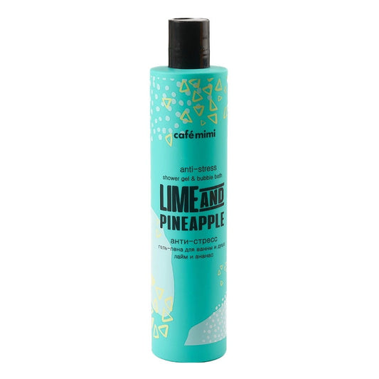 Duschschaum Limette & Ananas von DesignSoap in 330 ml Flasche, zeigt den schäumenden Duschschaum mit Limette und Ananas Duft.
