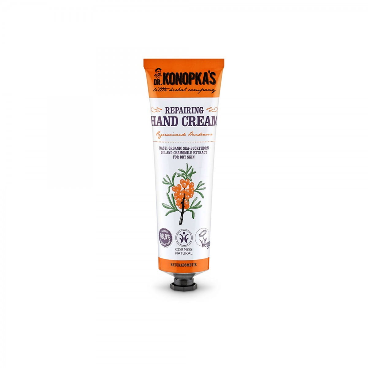 Hände mit regenerierender Handcreme von EUROBIO LAB, feuchtigkeitsreiche Pflege für trockene Haut, 75 ml.