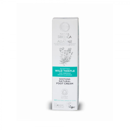 Beruhigende und glättende Fußcreme von EUROBIO LAB, 75 ml, in einer weißen Tube auf weißem Hintergrund.