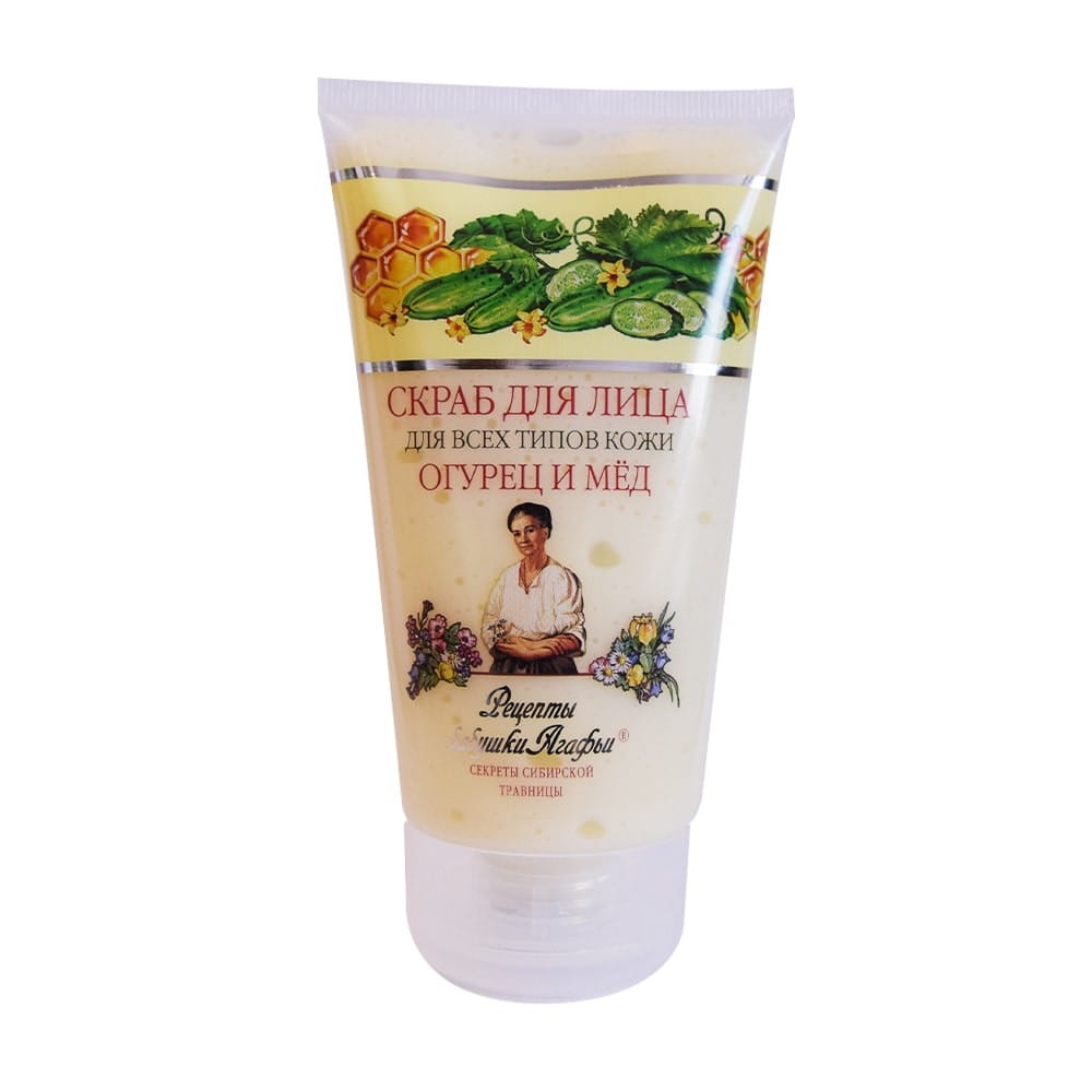 Peeling für kontaminierte Haut mit erfrischendem Honig, 150 ml, von PERVOE RESHENIE, zeigt eine offene Tube mit Peelingcreme.