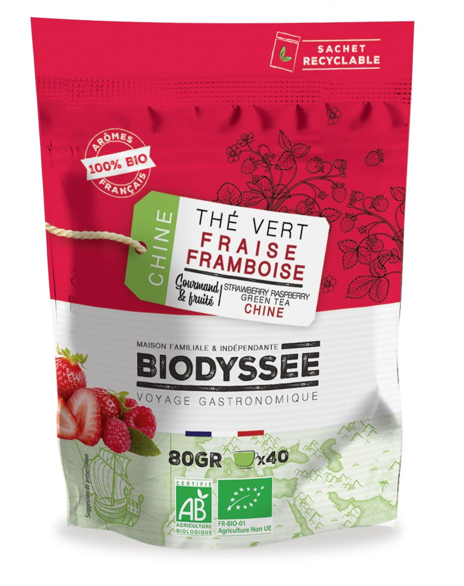 Té verde con fresa y frambuesa 80g EKO BIODYSSEE