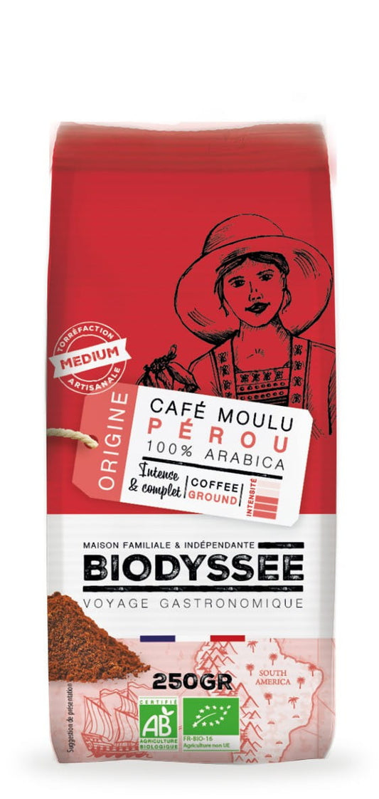 Gemahlener Bio-Arabica-Kaffee aus Peru, 250g, Biodyssee, ökologische und nachhaltige Kaffeequalität