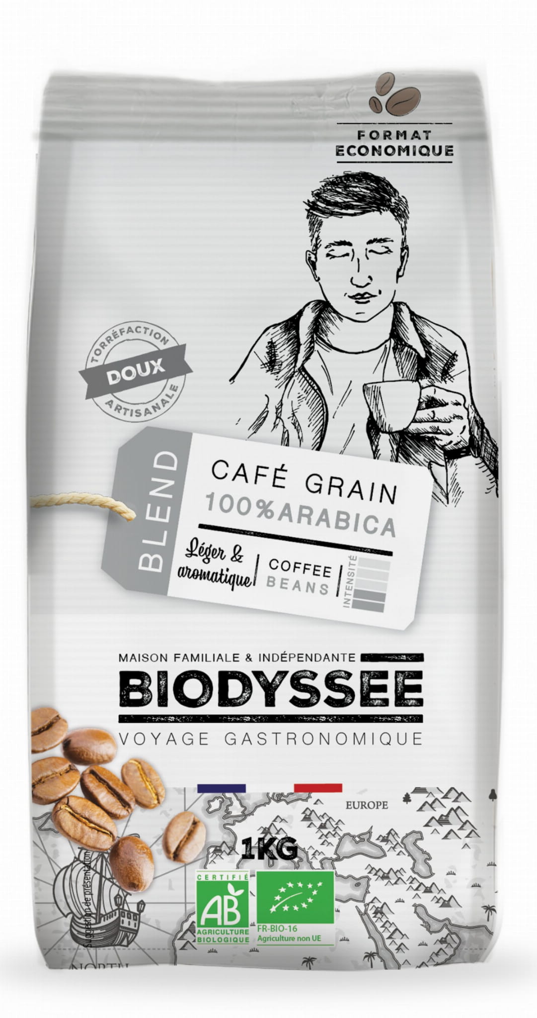 Káva 100% jemná Arabica zrná 1 kg ECO BIODYSSEE