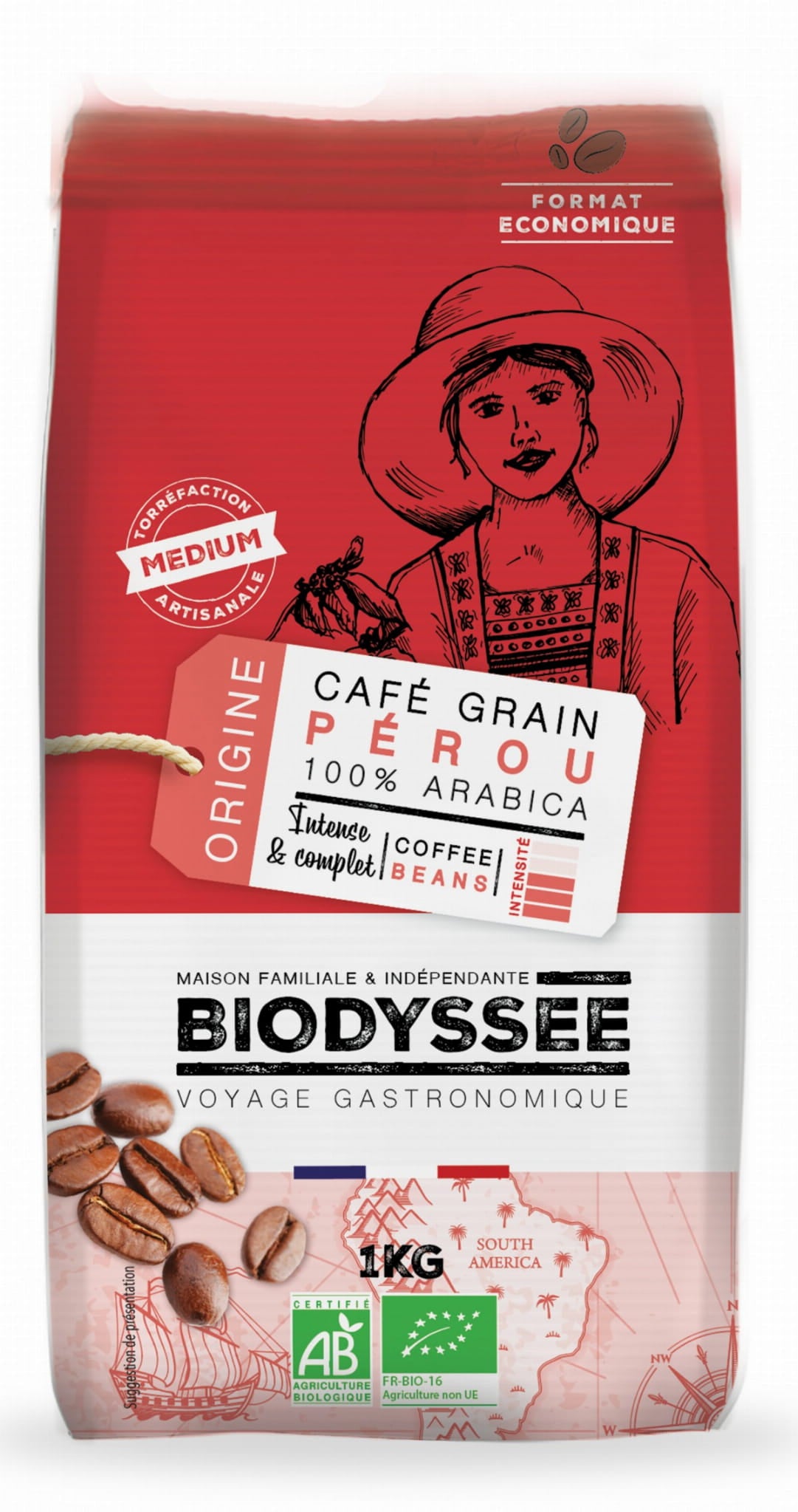 Café 100% Arabica Pérou grains 1 kg ECO BIODYSSEE