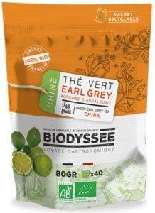 Grüner Tee Earl Grey mit Zitrone von Biodyssee, Bio-Qualität, 80g Packung, frischer Zitronenduft, aromatischer Kräutertee