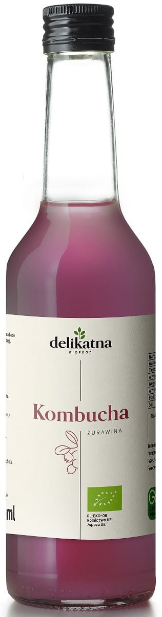 Bio Cranberry Kombucha von DELIKATNA in 330 ml Flasche, erfrischendes fermentiertes Getränk mit Cranberry Geschmack.