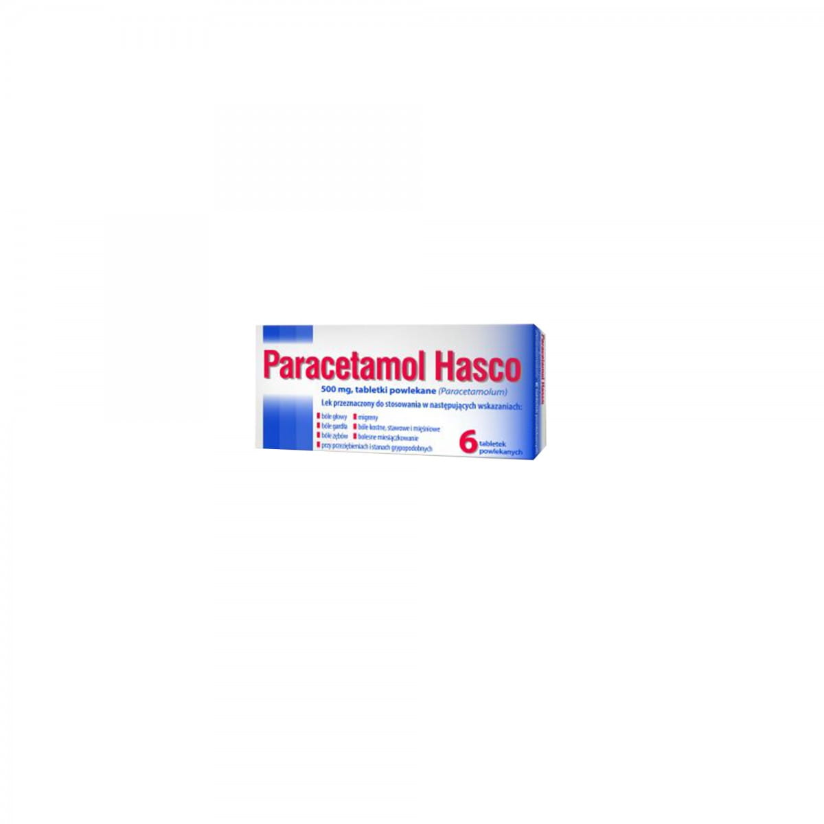 Hasco-Lek Paracetamol Hasco 500 mg Dragees, 6 Stück, in einer Packung, sichtbar in der Abbildung