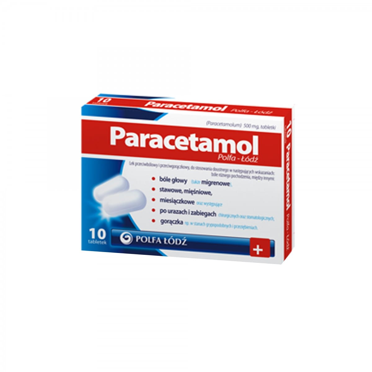 Paracetamol 10 Tabletten in Packung, Polfa Łódź, Schmerzmittel und Fiebersenker, Arzneimittel gegen Grippe und Kopfschmerzen