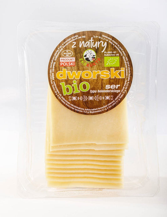 Bio-Gutskäsescheiben von EKO ŁUKTA, 100 g, frische, handgeschnittene Käse-Scheiben aus biologischer Herstellung.