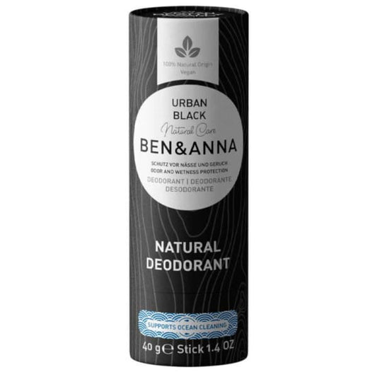 Natürliches Urban Black Deodorant von Ben&Anna, 40 g, mit schwarzer Verpackung und dezentem Design, ideal für nachhaltige Körperpflege.
