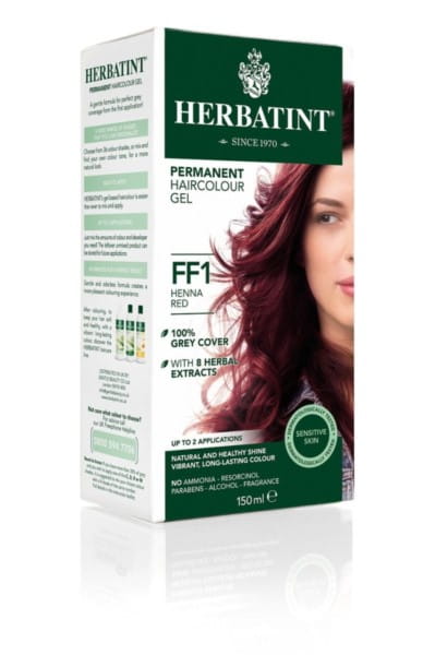 Gelfarbe FF1 Hennarot von HERBATINT in 150 ml Flasche, cremige Textur für Haarfärbung, sichtbarer Farbauftrag auf Haaren