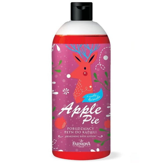 Aufnahme eines 500 ml Flaschen Apfelschaumbad von Farmona, mit grünem Apfel-Design und schäumender Textur.
