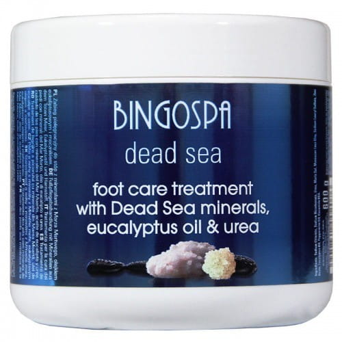Fußpflegekur von BINGO SPA in 600 g Verpackung, zeigt die pflegende Lotion in einer weißen Flasche mit blauer Beschriftung.
