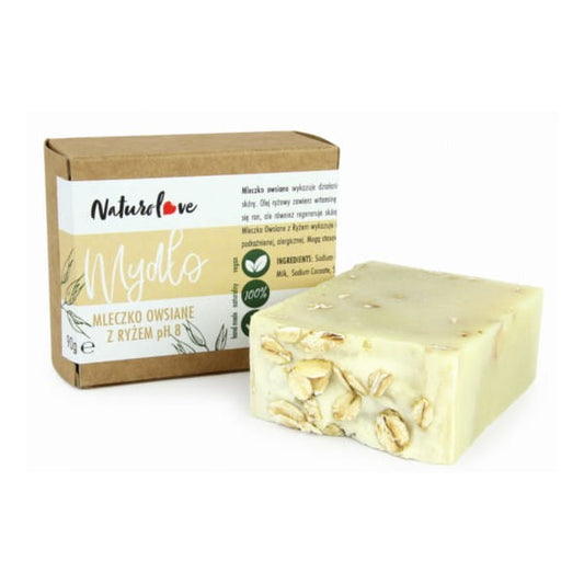 NaturoLove Haferseife mit Reis, 90 g, für sanfte Reinigung und pflegende Hautpflege, ph-neutral, natürliche Inhaltsstoffe