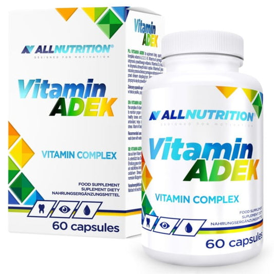Allnutrition ADEK Vitamin Kapseln, 60 Stück, Nahrungsergänzungsmittel in dunkler Flasche, Vitaminpräparat für Gesundheit