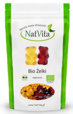 Bunte BIO Gummibärchen ohne Gelatine von NatVita, 170g, fruchtig und vegan, auf weißem Hintergrund.