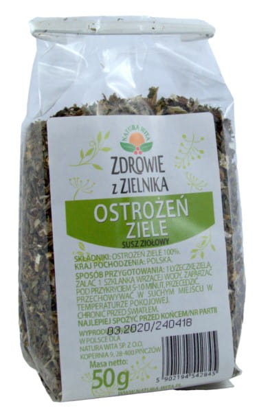 Getrocknetes Distelkraut in 50g Verpackung von NATURA WITA, frisches Kräuterbild, natürliche Heilpflanze, aromatisch und grün.